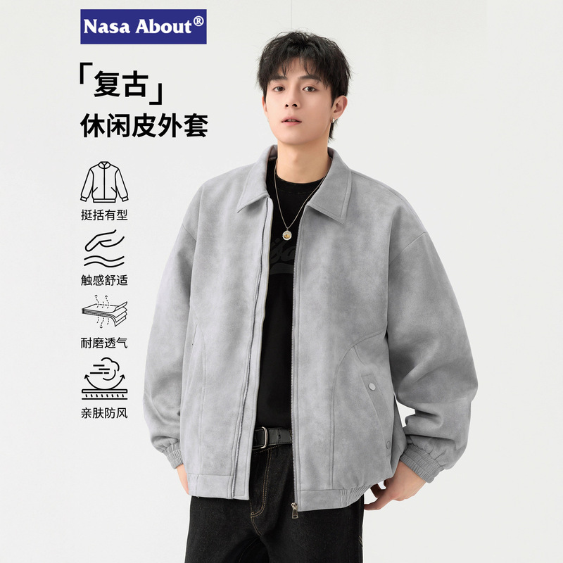 Nasa Suede Retro Lapel Jacket Men's Spring and Autum 2025 New American Simple Casual Work Jacket Nasa Suede Retro Lapel Jacket Men's Spring and Autum 2025 New American Simple Casual Work Jacket