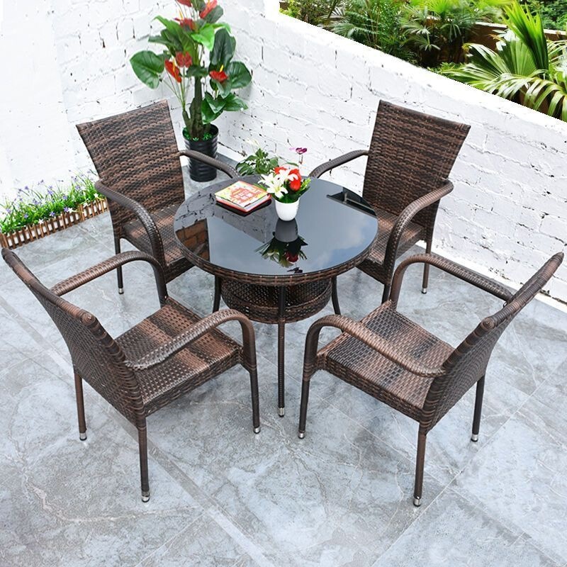 Rattan Chair Balcony Tea Table and Chair Outdoor Set Three-Piece Outdoor Patio Leisure Sun Protection Table and Chair Coffee Table Outdoor Table and Chair Set