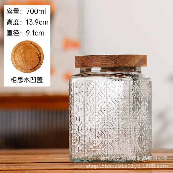 700ML square window flower + Acacia concave cover
