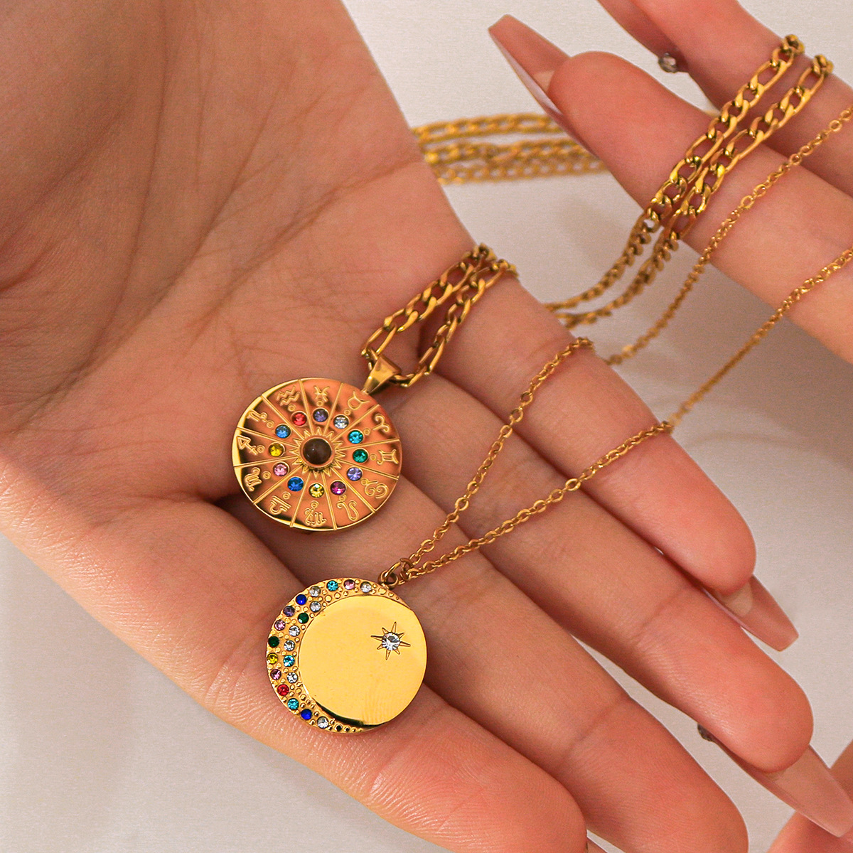 Rhinestones Inlay Material Pendant Necklace Classification 304 Stainless Steel Chain Material 1 Piece Quantity Wholesale Jewelry Retro Simple Style Constellation Titanium Steel Plating Pendant Necklace
