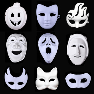 Halloween Mask Kidsren's Handmade DIY Hand-Painted Screaming Ghost Fox White Embryo Full Face Pumpkin Pulp Facial Makeup Wholesale