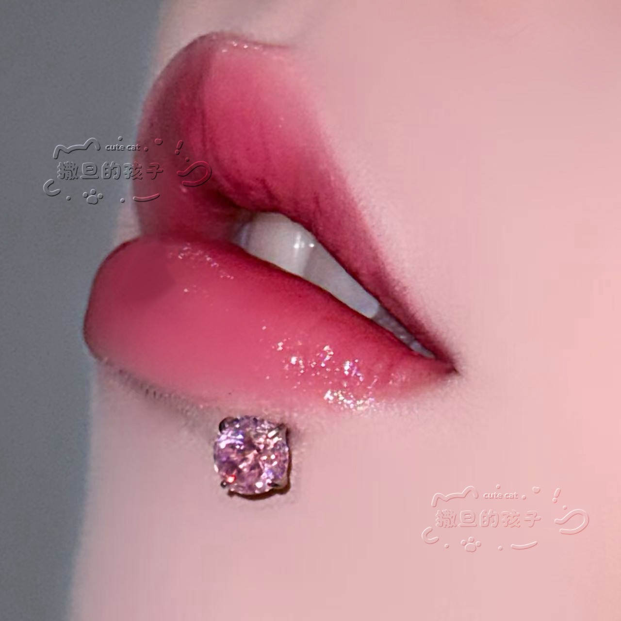 Labret stud lip piercing jewelry styling detail