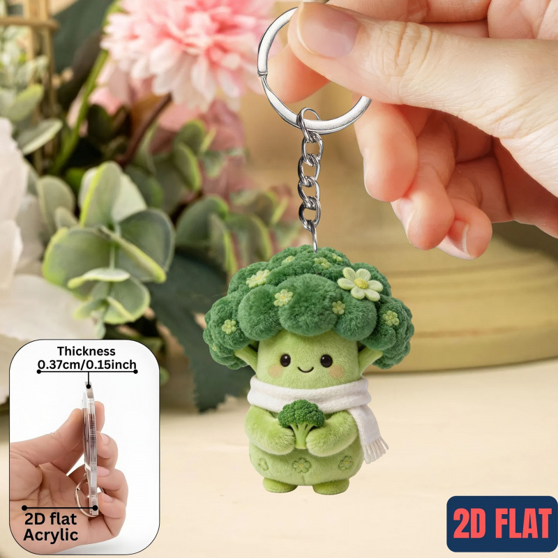 Colgante adornos lindos llaver verduras de brócoli transfronterizos 2D diseño gráfico acrílico adornos de automóviles fijos