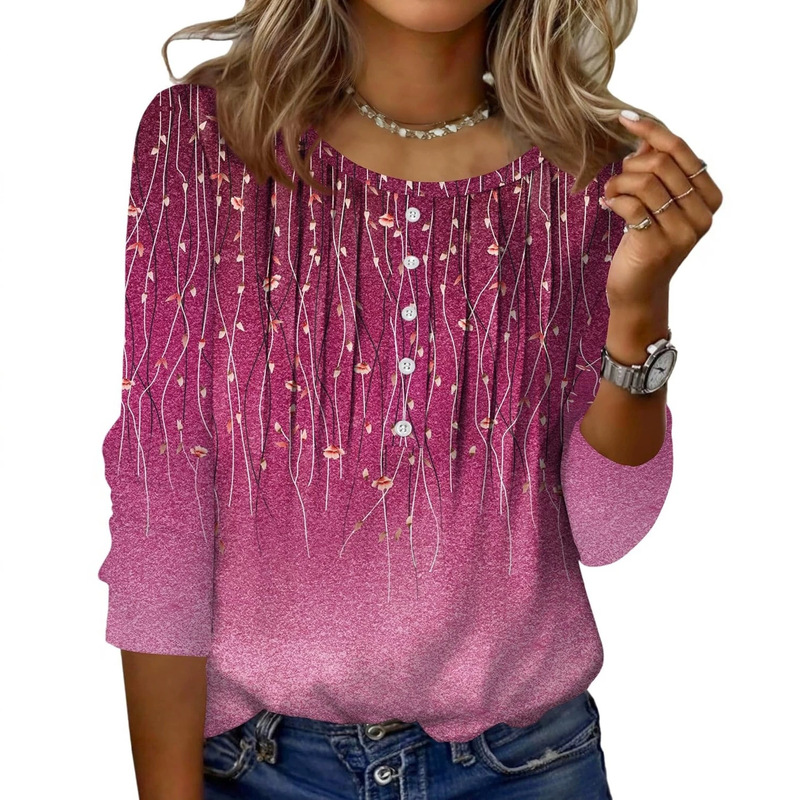 2026 Three-Quarter Sleeve Women's Top Round Neck Casual Summer Fitted Top Basic T-Shirt Shirt Sophisticated
