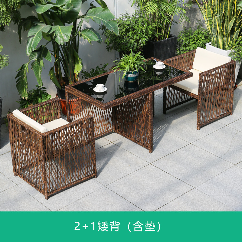 Silla de mimbre al aire libre combinación terraza de ocio balcón silla de ratán patio al aire libre mesa y silla con respaldo impermeable y protector solar