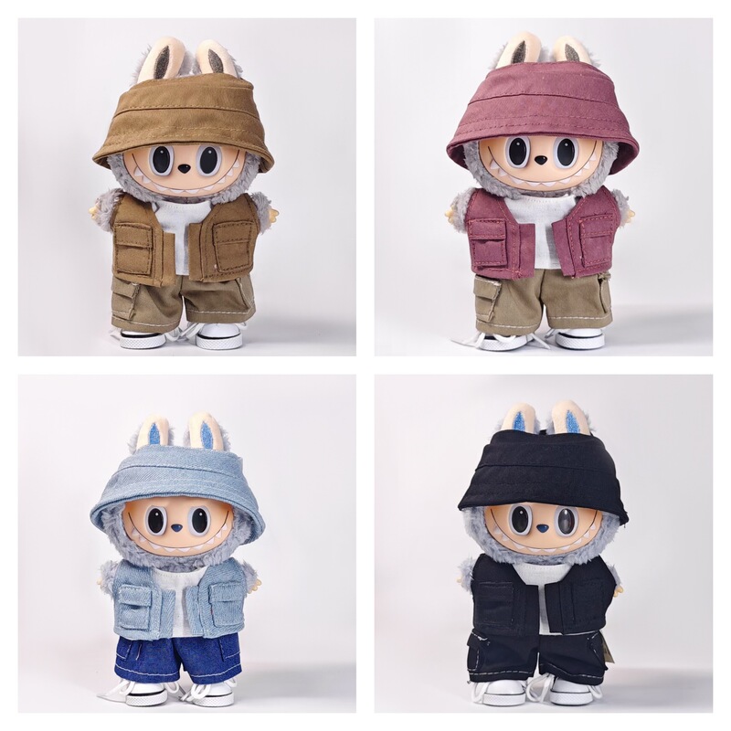 New 17cm Vinyl Ragdoll Clothes, Small Vests, Cargo Pants, Doll Clothes, Fisherman Hat Accessories