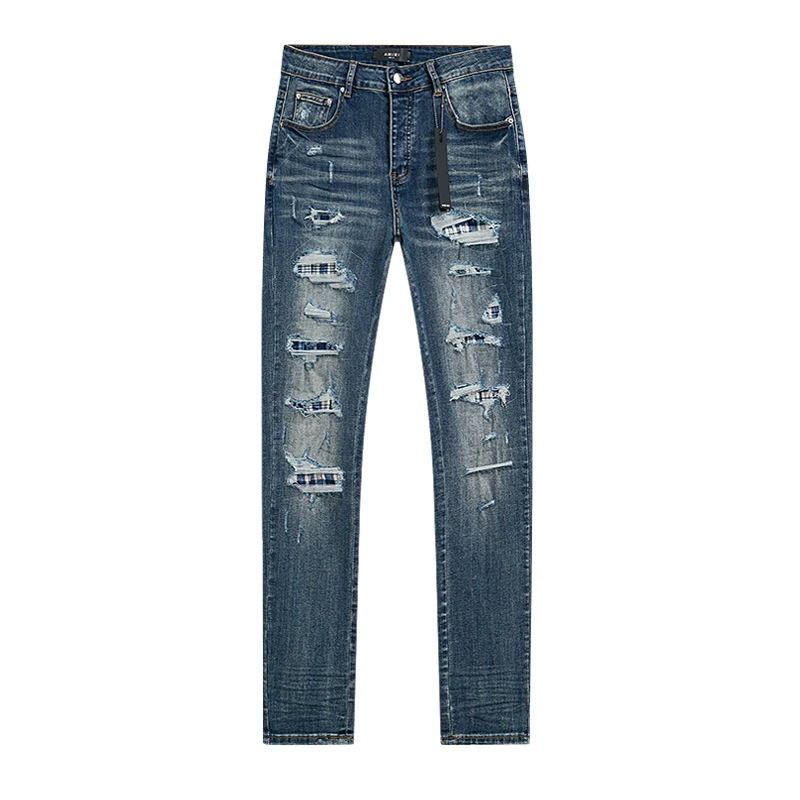 2025 весна и осень новый AMI Hole Patch Stretch Slim Casual Small Foot Jeans One Piece Wholesale Dropshipping