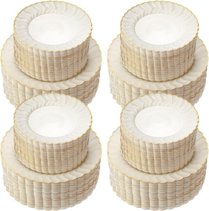 7.5-inch +10.25-inch beige lace plate gilding edge disposable lace plate set cross-border wedding party