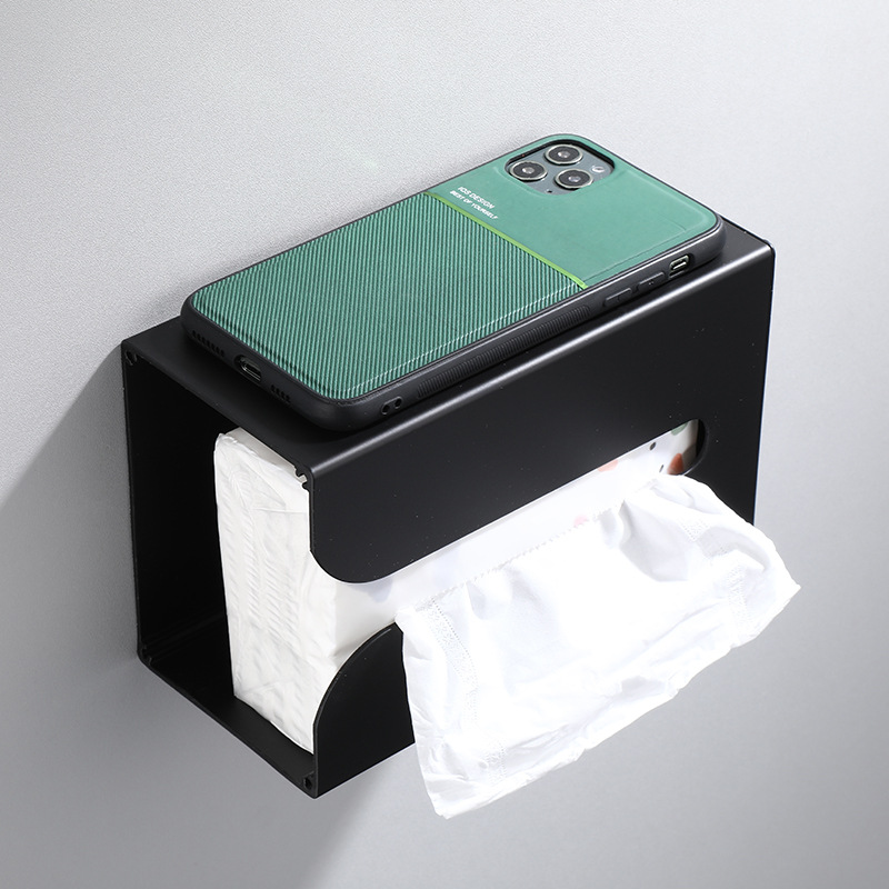 3OBR打孔/免打孔浴室黑色纸巾盒 厨房抽拉纸巾盒 客厅卷纸盒 纸巾