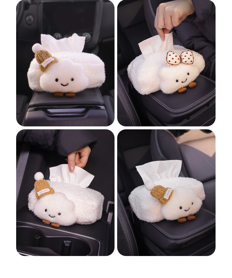 2025 new car tissue box car armrest tissue bag seat car tissue bag cloud women's cute
