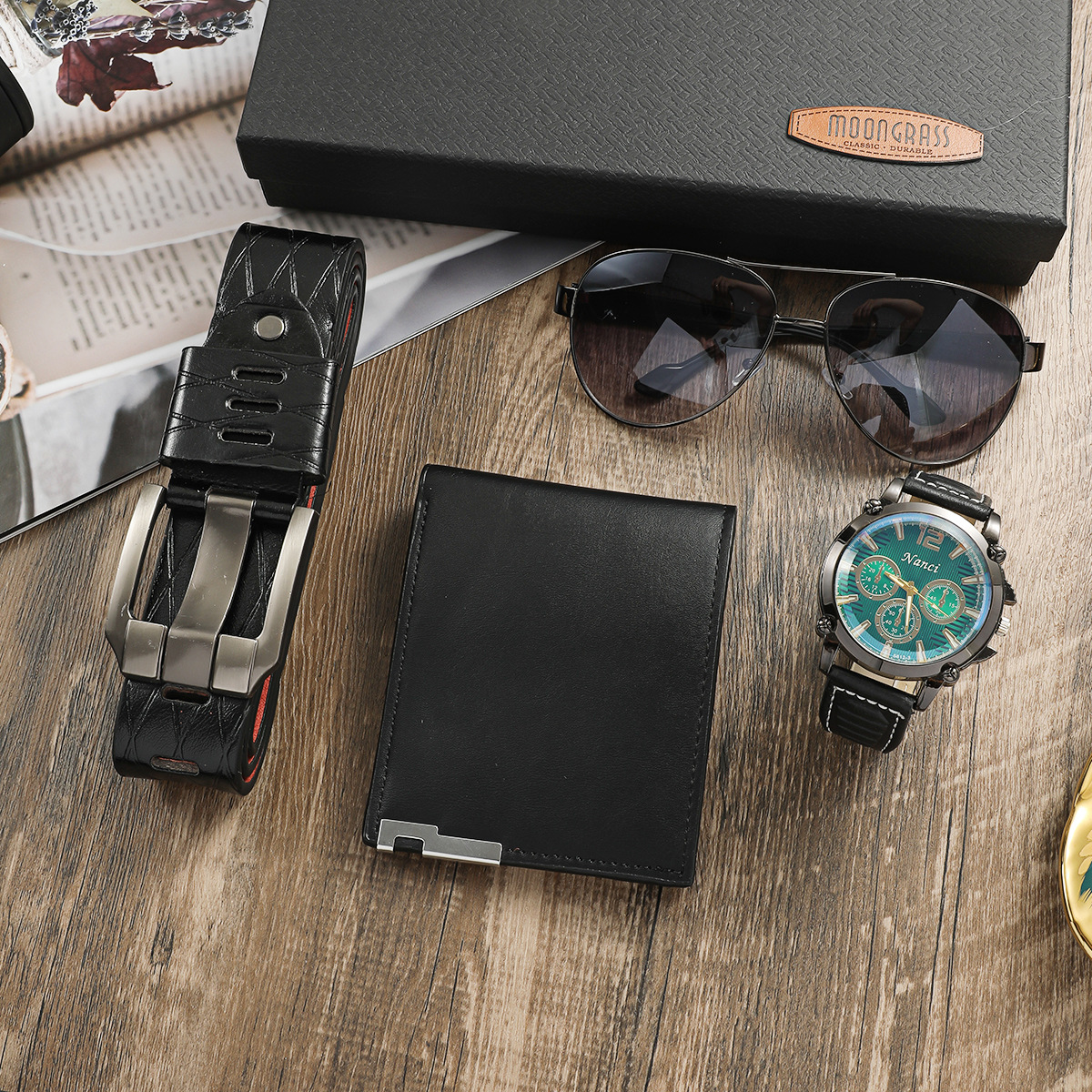 Sunglasses, Watch, Wallet Classification Business Solid Color Buckle Quartz Men's Watches