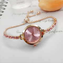 跨境新款細帶鑲鑽女士手錶自由調節抽拉式女款彩鑽手鍊表外貿批發