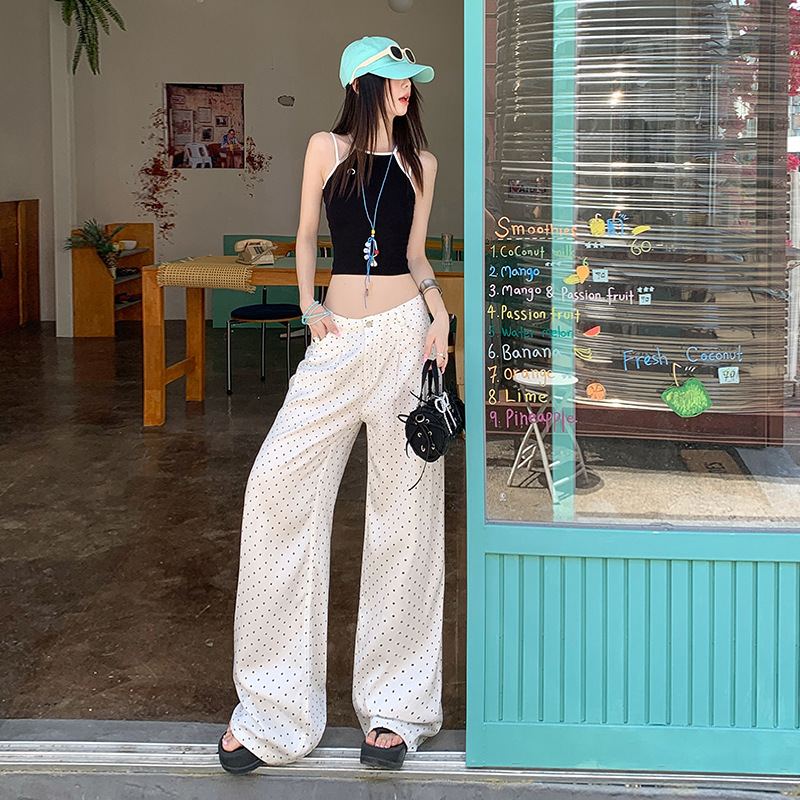 25Th Ootd! | Lyocell Tencel White Polka Dot Pleated Design Draped Loose Straight Jeans 25Th Ootd! | Lyocell Tencel White Polka Dot Pleated Design Draped Loose Straight Jeans