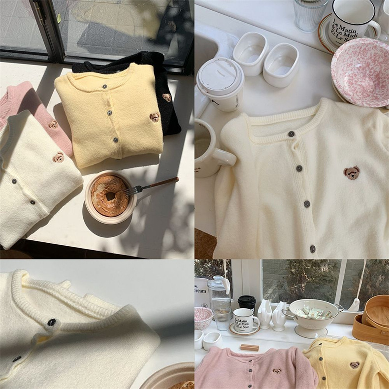 Women's Clothing High Grade Heavy Embroidery Fashion Round Neck Color Button Cashmere Soft Waxy Solid Color Versatile Basic Knitted Cardigan_voghion.com