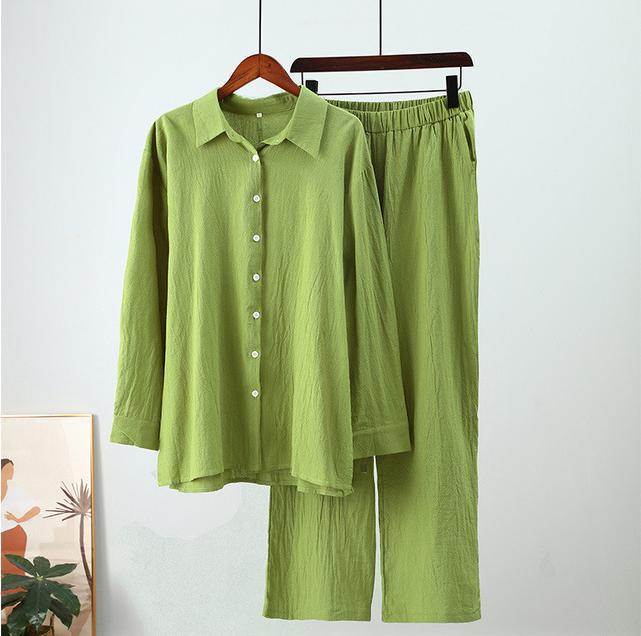 Completo da donna con camicia e pantaloni, camicia a maniche lunghe con risvolto e pantaloni elasticizzati, 2 pezzi, completo da ufficio alla moda_voghion.com