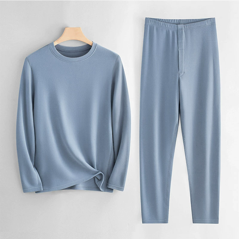 Woolen keep warm thermal underwear, antibacterial set, round collar