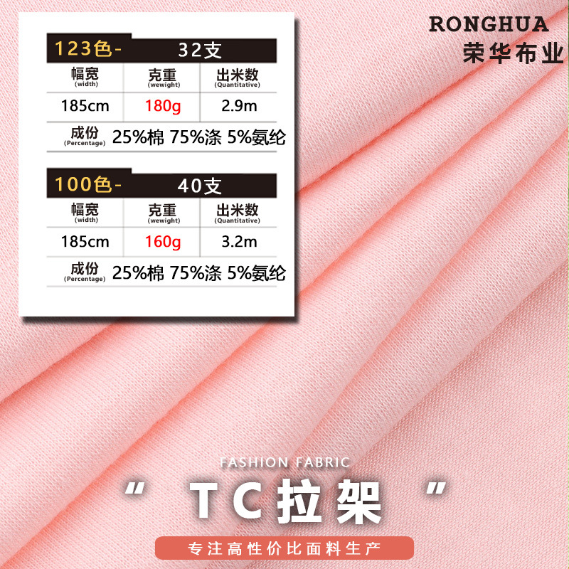 180克32支TC拉架 涤棉拉架平纹TC氨纶汗布 春夏弹力T恤连衣裙面料