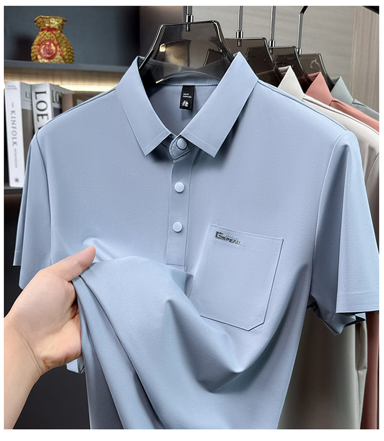 Áo polo nam tay ngắn cổ bẻ phong cách doanh nhân trung niên — Xanh da trời2810 chi tiết 26