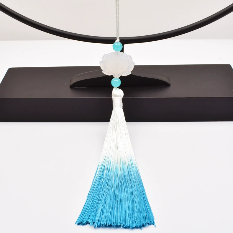 Hanfu white jade with tassels, double-sided pendant, gradient