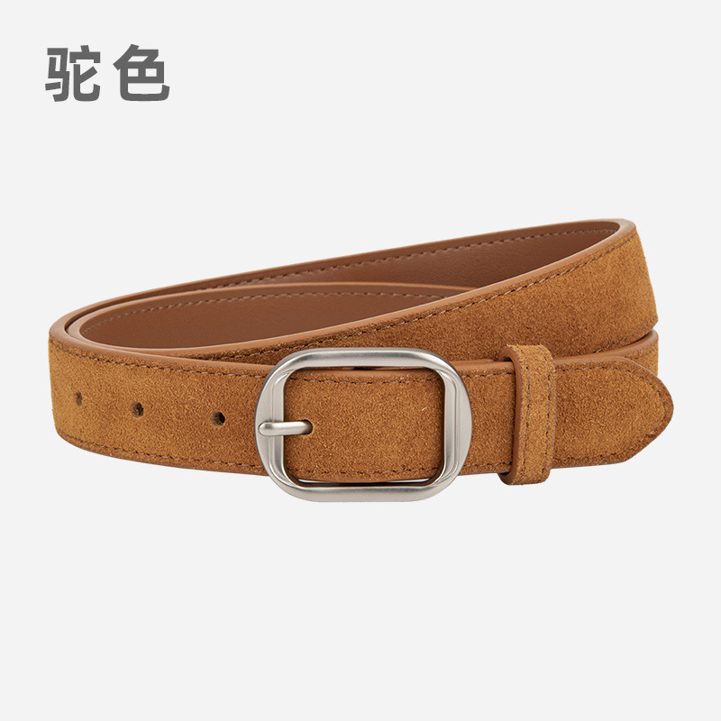Matte 2.8cm Wide Women's Genuine Leather Belt, Cowhide Suede Trim For Jeans, High-End Pin Buckle British Retro Style - Thumbnail 7