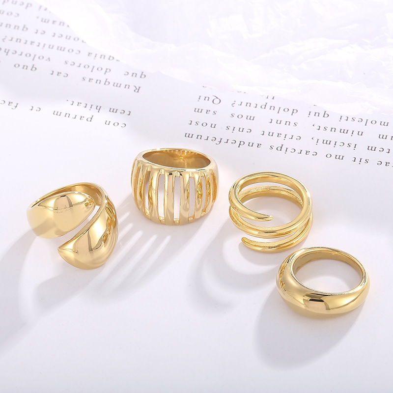 Rings Classification Daily Occasion PVD Coated 18K Gold Plated Geometric Titanium Steel Basic Waterproof Non Tarnish Rings
