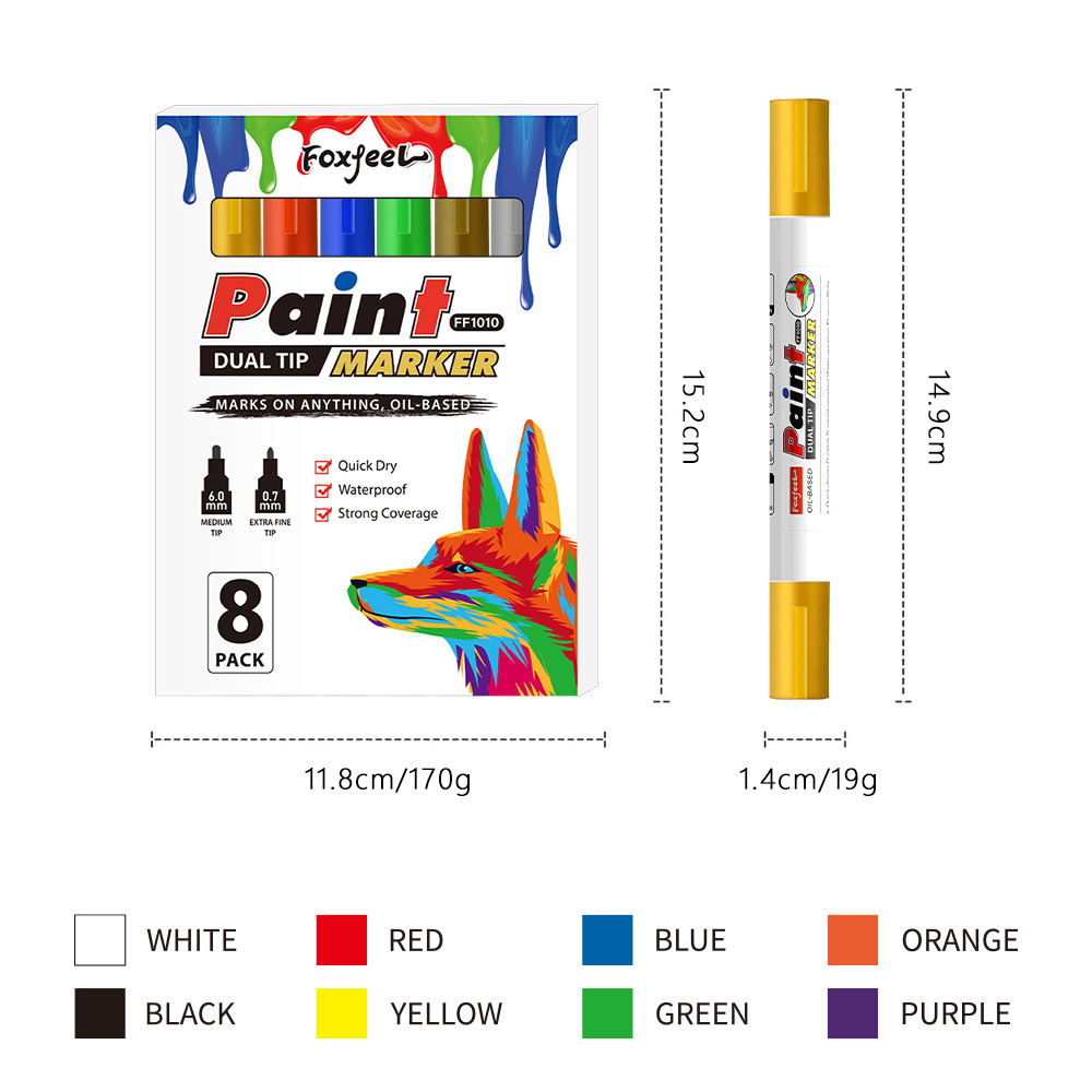 Pluma de pintura Pluma de pintura impermeable de doble cabeza Pluma de pintura de bricolaje de graffiti Juguete de pintura Color complementario Neumático de coche Pluma de pintura