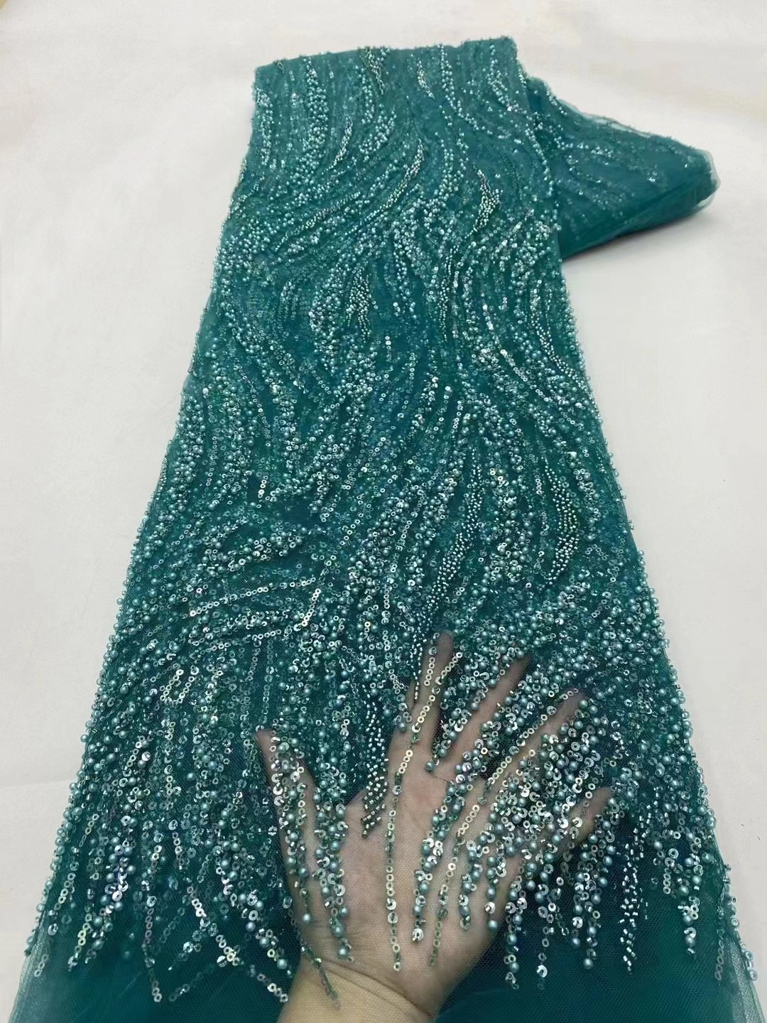 Multicolor hueco perla sequinilla malla cuentas tubo bordado tela cuentas encaje apertado vestido de boda transfronterizo