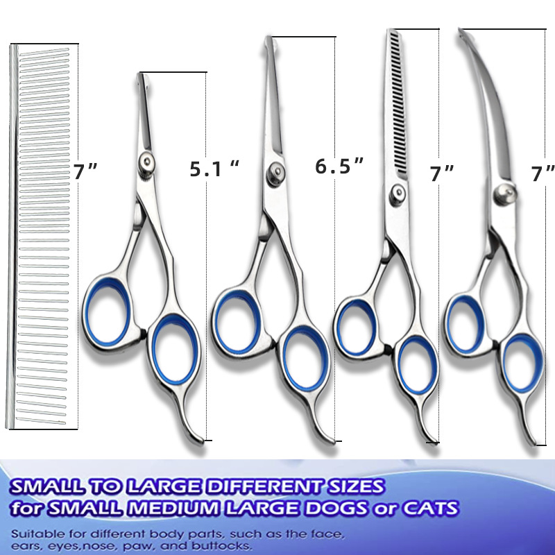 Fábrica al por mayor tijeras para mascotas tijeras de acero inoxidable traje de pelo para mascotas tijeras de corte de pelo curvado tijeras de belleza para mascotas