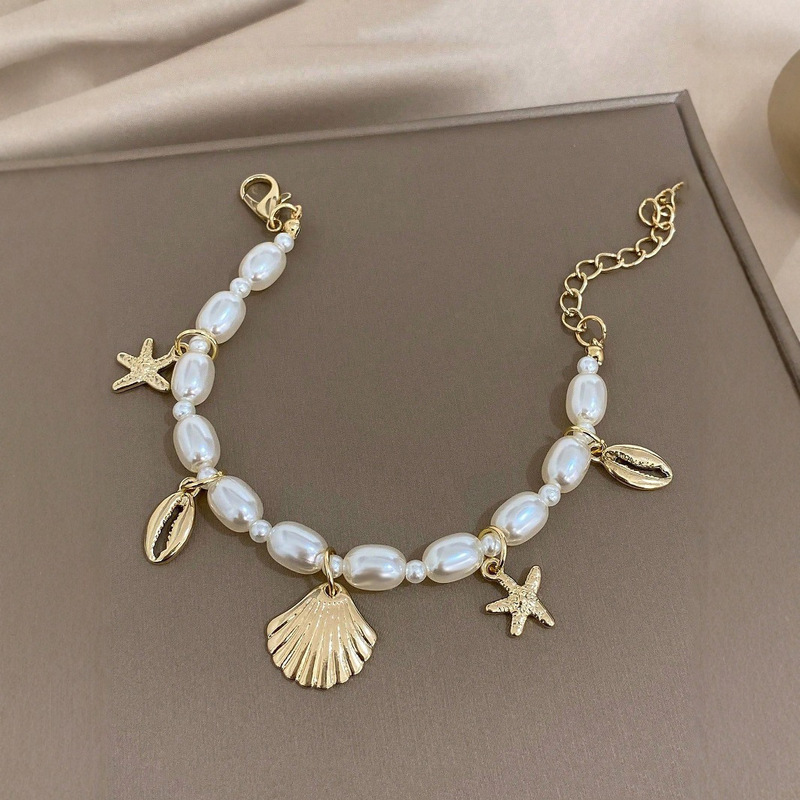 Cross-border European and American Fashion Elegant Imitation Pearl Bracelet Beach Ocean Series Starfish Shell Bracelet Women's Beaded Bracelet