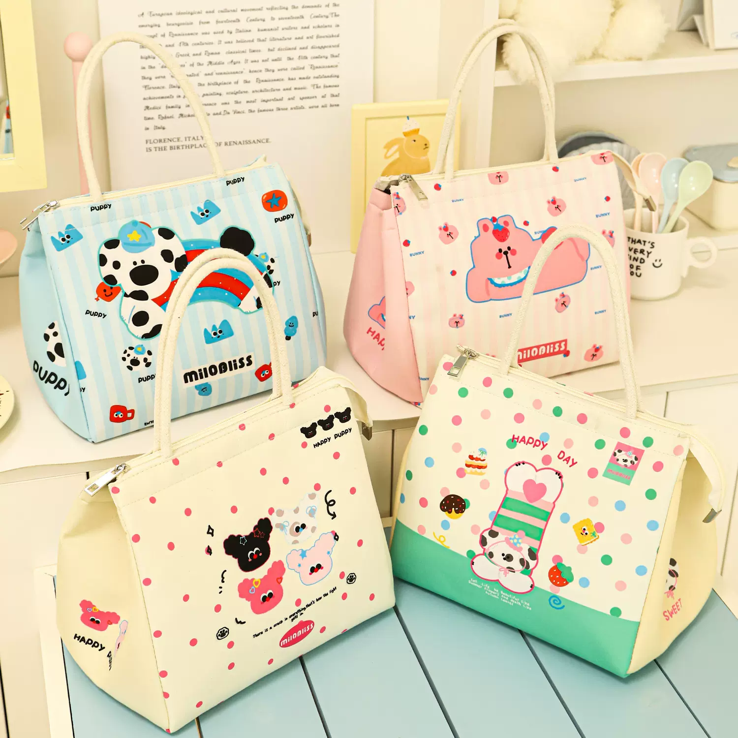 高颜值可爱饭盒袋上班族学生手提铝箔保温饭盒包便携大容量便当袋