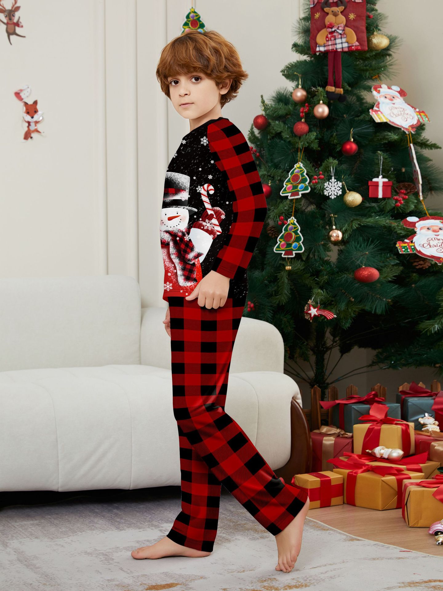 Christmas snowman candy cane snowflake Christmas family suit printed homewear sleep_voghion.com