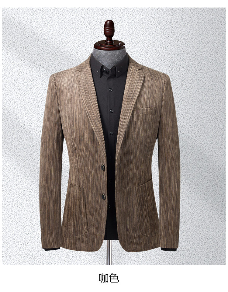 Áo vest nam nhung kẻ chống nhăn không cần là, dáng ôm, cổ vest một hàng hai nút — Màu cà phê, Màu xanh, Màu xanh lá chi tiết 12