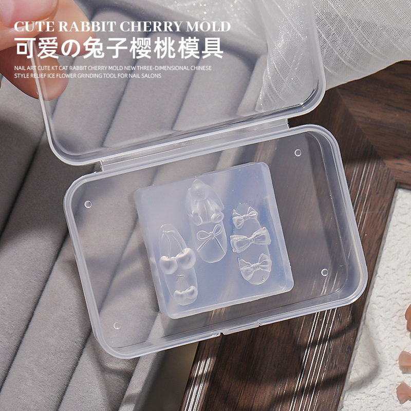 Nuevo molde de manicura de silicona conejo cereza arco adorable accesorios de tallado tridimensional DIY joyas al por mayor