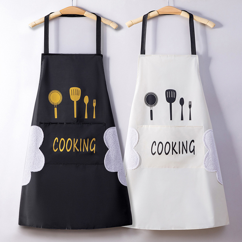 Apron Pvc Kitchen Home Cooking Waterproof and Oil-Proof Hand-Wipeable Apron for Men and Women Smock Halter Apron Work Clothes