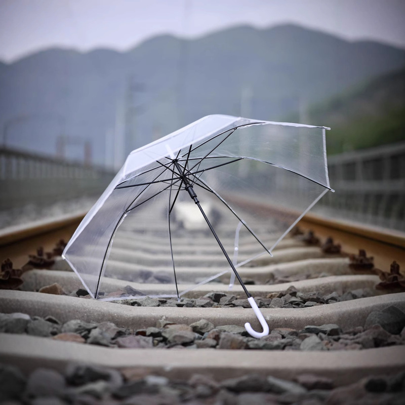 Gis Umbrella Transparent Sun Umbrella Disposable Long-Handled Umbrella Automatic Pp Plastic High-Value Rainproof Umbrella