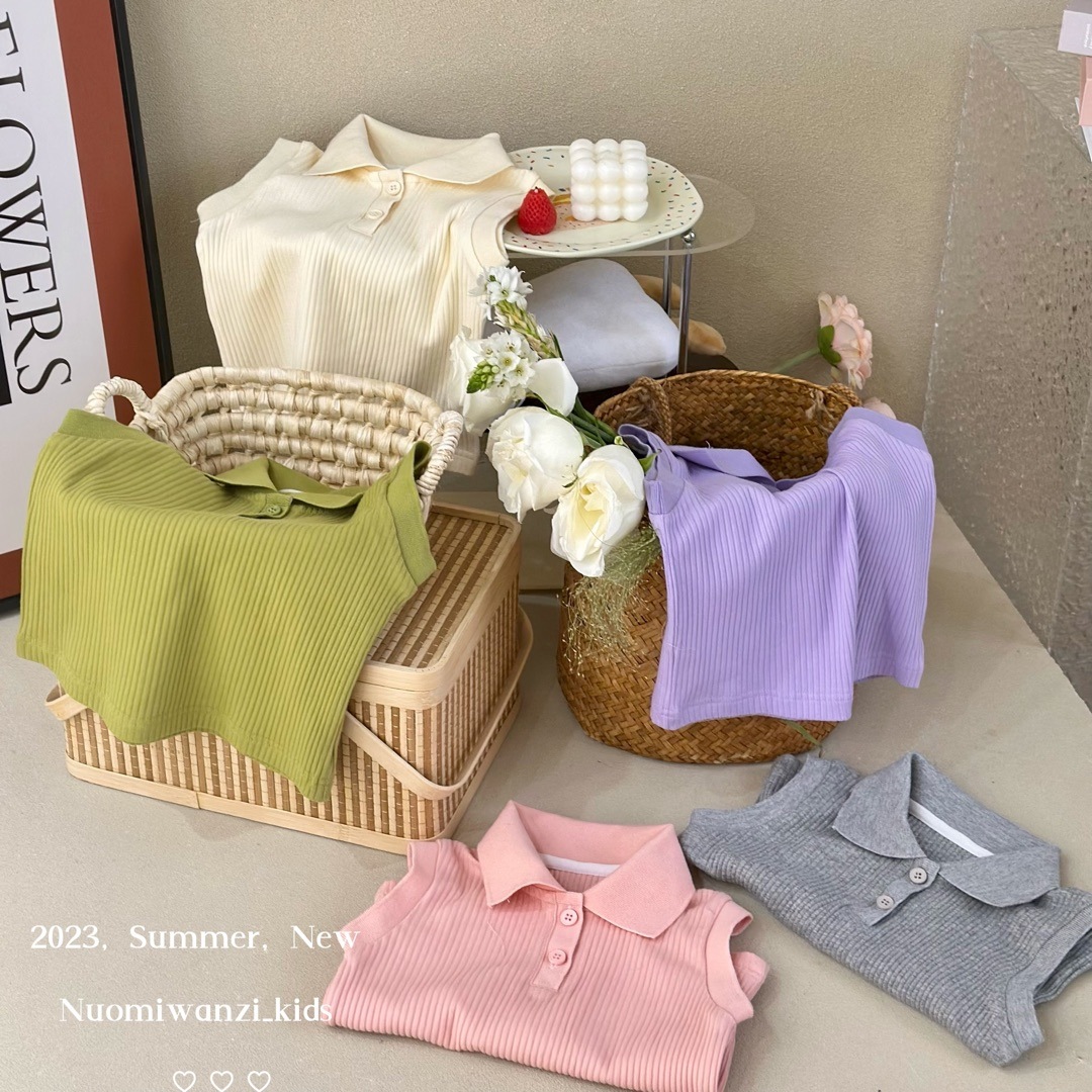 Children's Polo Neck Straps Tank Top Summer New Girls' Baby V-Neck Blouse Outwear 0028A032