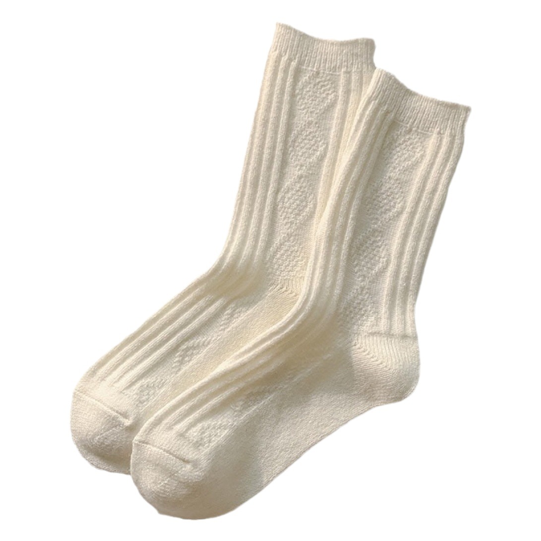 羊毛袜子女冬季保暖袜子简约纯色中筒袜加厚羊绒袜日系堆堆袜批发