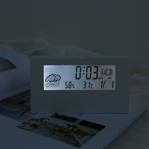 Cross-border best-selling thermometer and hygrometer clock creative weather display luminous small alarm clock ins transparent electronic alarm clock