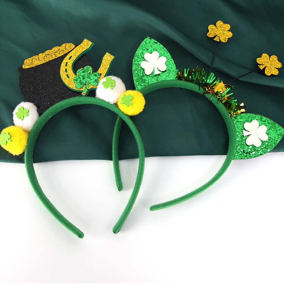 Día de Irlanda, gorra de trébol, gorra verde, tocado de cabeza, fiesta de San Patricio, bandeja de cabeza de rayas de colores.