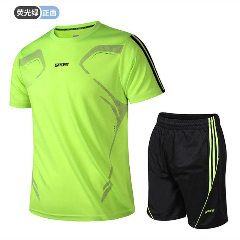 Cross-border Amazon Quick-drying T-shirt Men's Short-sleeved Loose Large Size Running Casual Shorts Sportswear Two-piece Set Print log