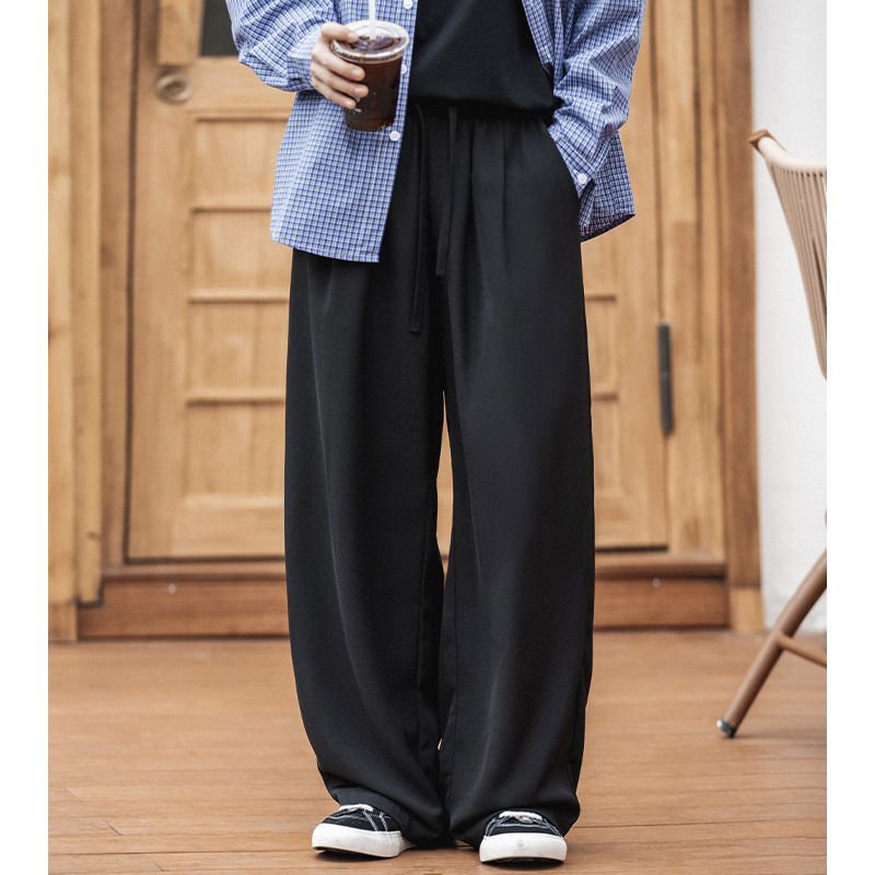 Cool Japanese Style Loose Casual Pants for Men 2025 Summer New Pleated Design Draped Not Easy to Wrinkle Straight Long Pants