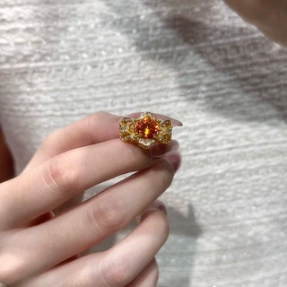中古vintage显白橙色锆石镂空点钻戒指精致轻奢指环高级感食指戒