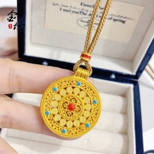 韦雪同款古法沙金珐琅彩花丝吉祥八宝罗盘吊坠新中式国潮风女项链