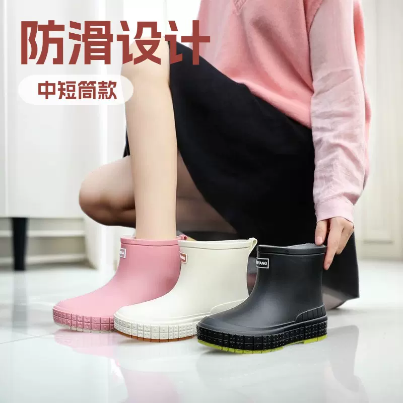 日系雨鞋女款时尚外穿套鞋轻便防水胶鞋新款工作防滑成人短筒雨靴