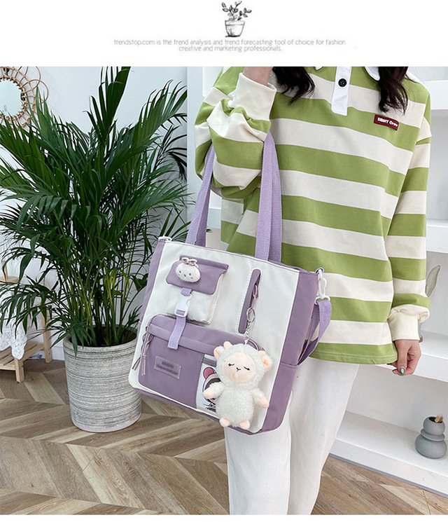 Canvas bag, large-capacity crossbody bag for women, Japanese and Korean version single-shoulder bag, student class tutorial bag, versatile ins trendy book undefined