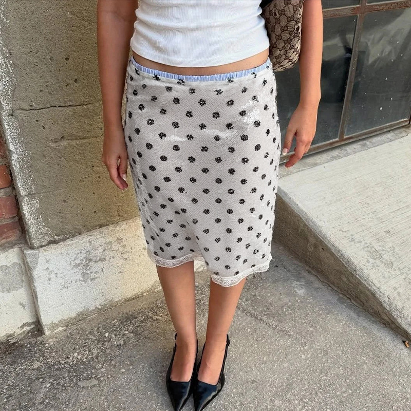European and American Style Women's Clothing 2025 Summer New Fashion Retro Polka Dot Print Low Waist Slimming Look Versatile Skirt