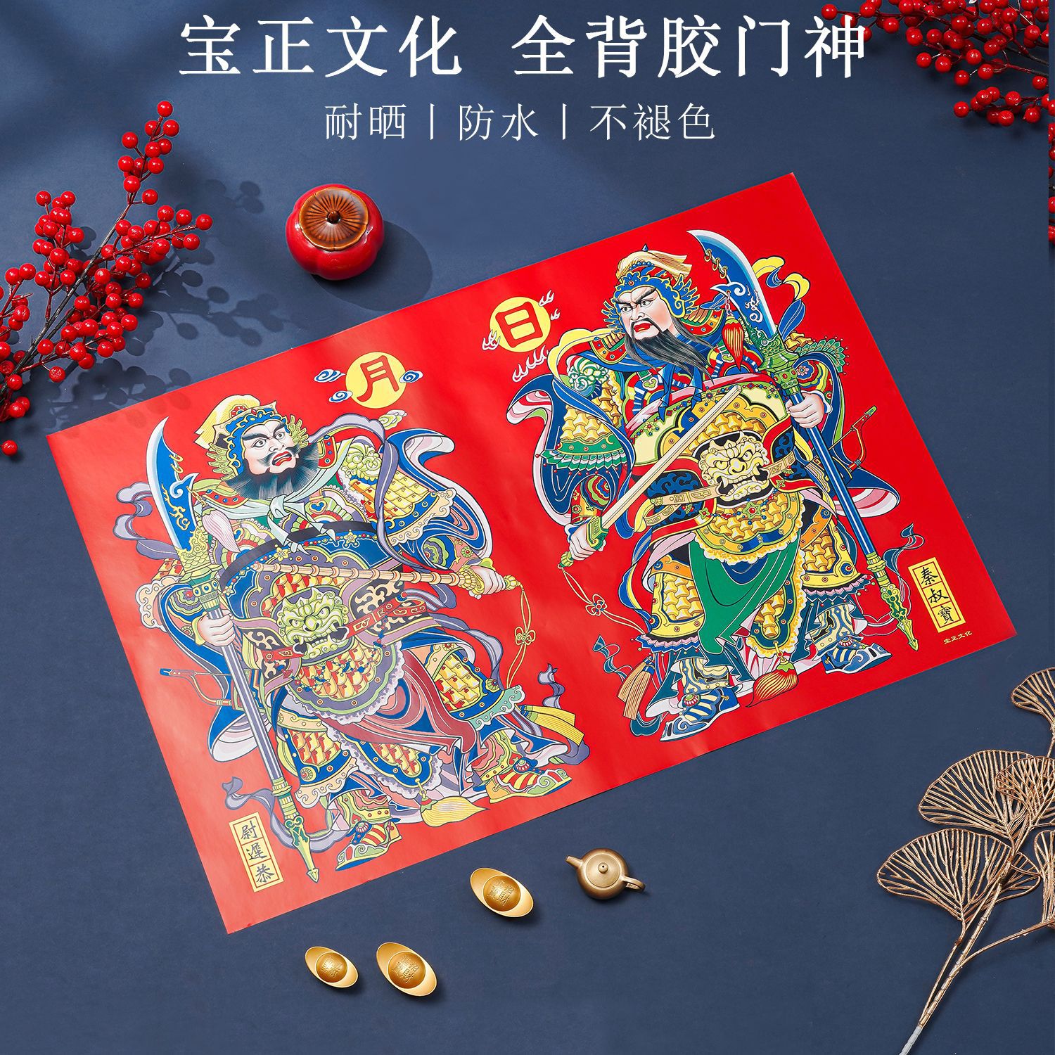 门神贴关公防水防晒门贴全背胶镇宅画门神日月发财年画工厂批发价