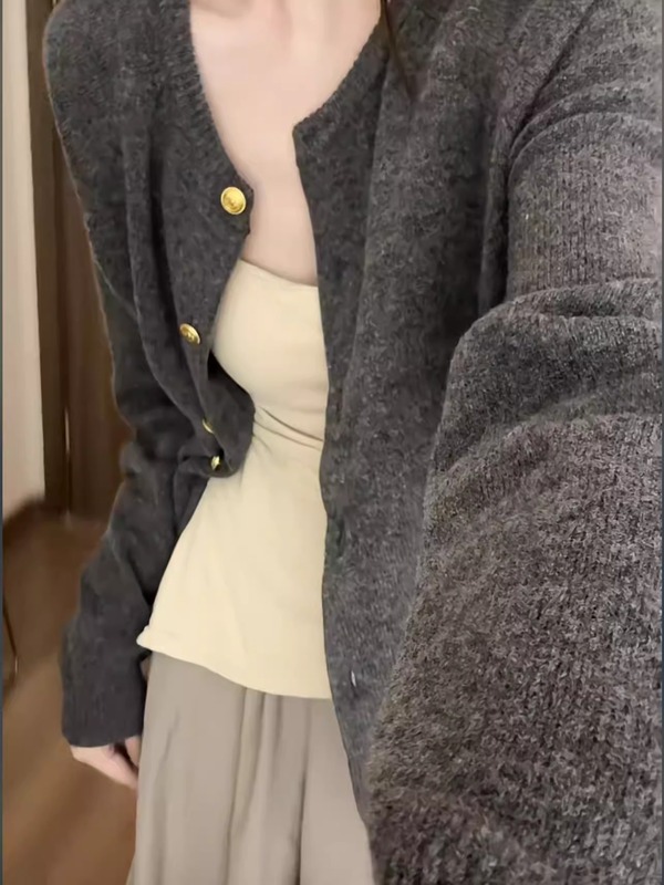 小众慵懒风玫红色针织开衫女秋冬温柔氛围感软糯毛衣外套漂亮上衣|undefined