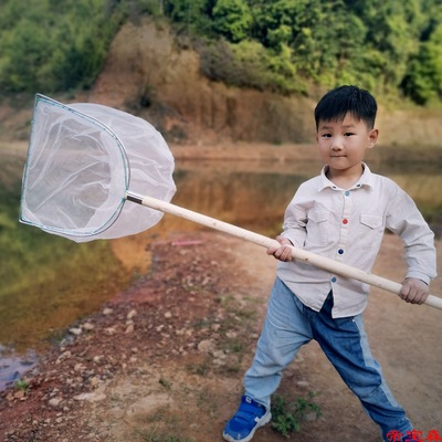 雙框頭木把抄網魚糞清潔 100目密眼尼龍網兜抄魚網撈蝦網趕海漁具