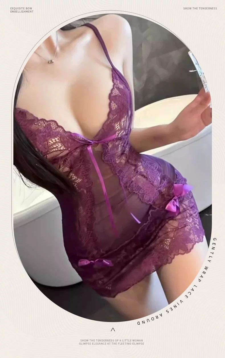 Aifuqu 2121 Purple Lace Lingerie Nightgown Costume for Women, One Size — detail image 13
